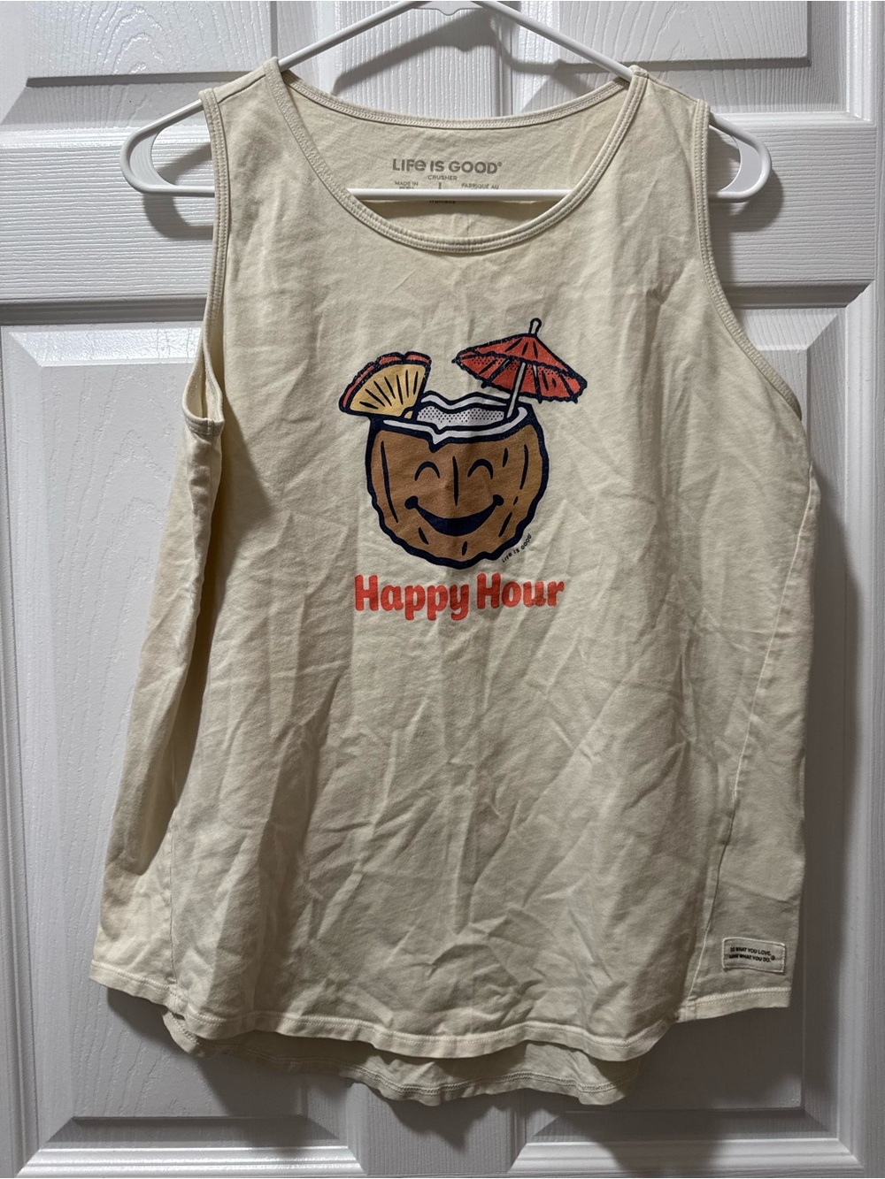 5/$30 Life Is Good Cream Graphic Patch Short Sleeve Tee
